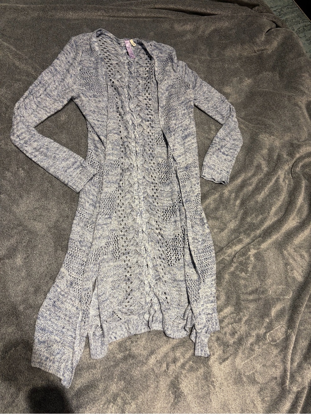 Alya Open-Front Cable Knit Cardigan - Light Blue Heather